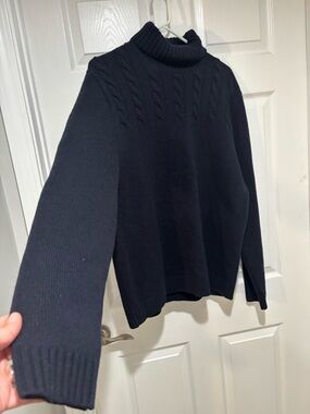 BONOBOS Navy Cable Knit Turtleneck Slim Fit Sweater